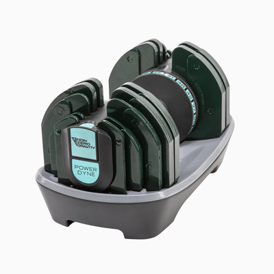 PowerDyne Adjustable Dumbbell Weight - Lift Up To 55lbs with At-Home Strength Training Equipment in aspen green color scheme 