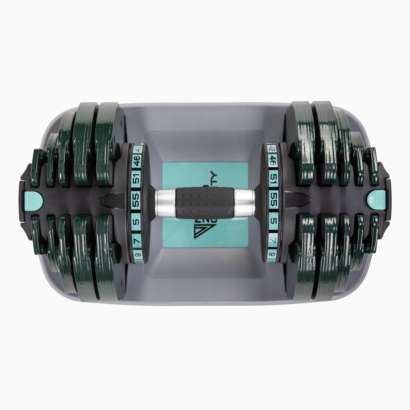 PowerDyne Adjustable Dumbbell Weight - Lift Up To 55lbs with At-Home Strength Training Equipment in aspen green color scheme 