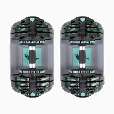 PowerDyne Adjustable Dumbbell Weight - Lift Up To 110lbs with At-Home Strength Training Equipment in aspen green color scheme 