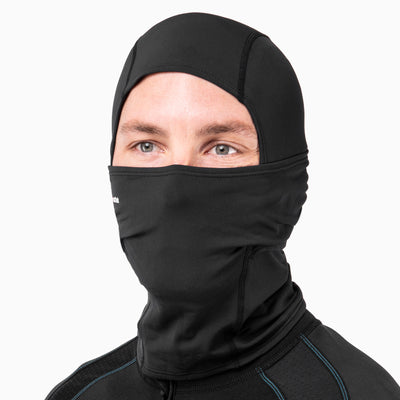 a black spandex athletic balaclava to mask and protect your face