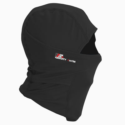 a black spandex athletic balaclava to mask and protect your face