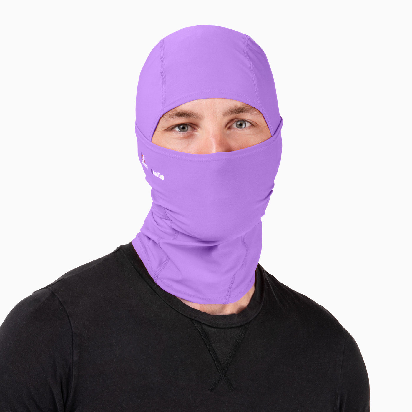 a lavender spandex balaclava to mask and protect your face