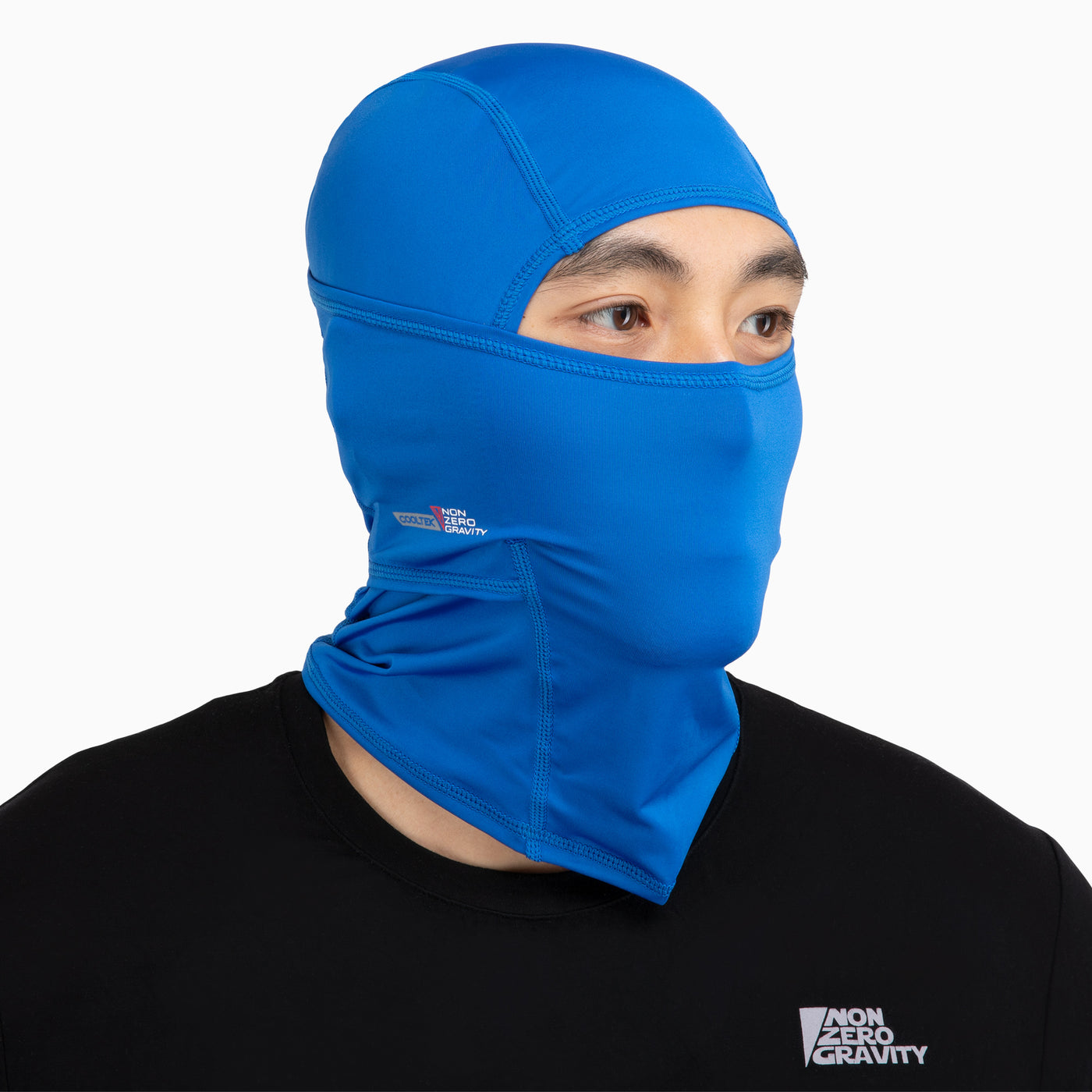 a royal blue spandex athletic balaclava to mask and protect your face