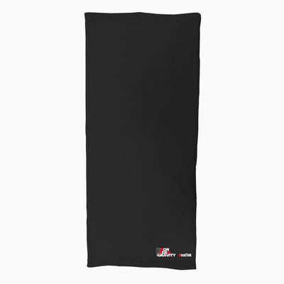 a black spandex neck gaiter to mask and protect your face