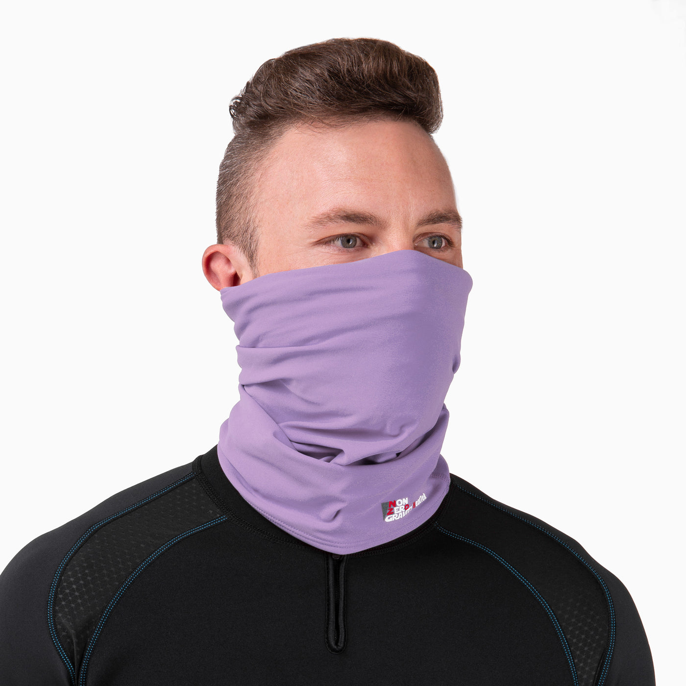 a lavender spandex neck gaiter to mask and protect your face