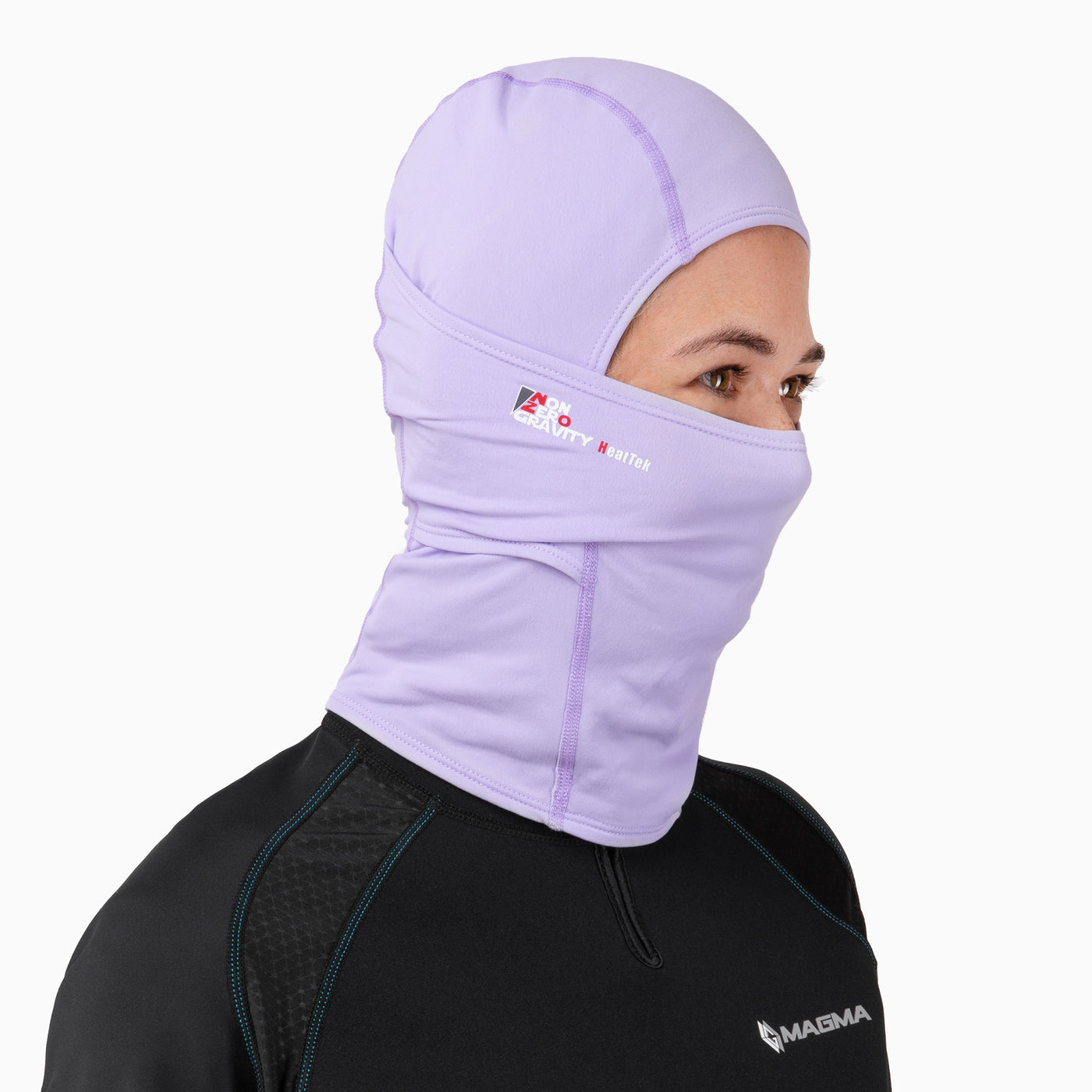 a lavender spandex balaclava to mask and protect your face