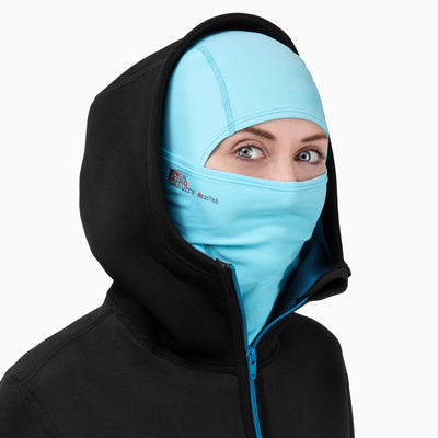a light blue spandex balaclava to mask and protect your face 