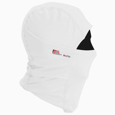 a white spandex athletic balaclava to mask and protect your face