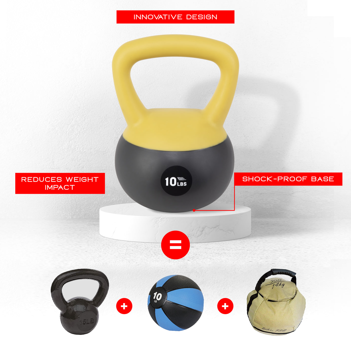 NonZero 4-piece Beginner Iron Sand Kettlebell Set Shock-Proof Weights with soft base, sturdy two-hand grip & iron sand filling for workouts 