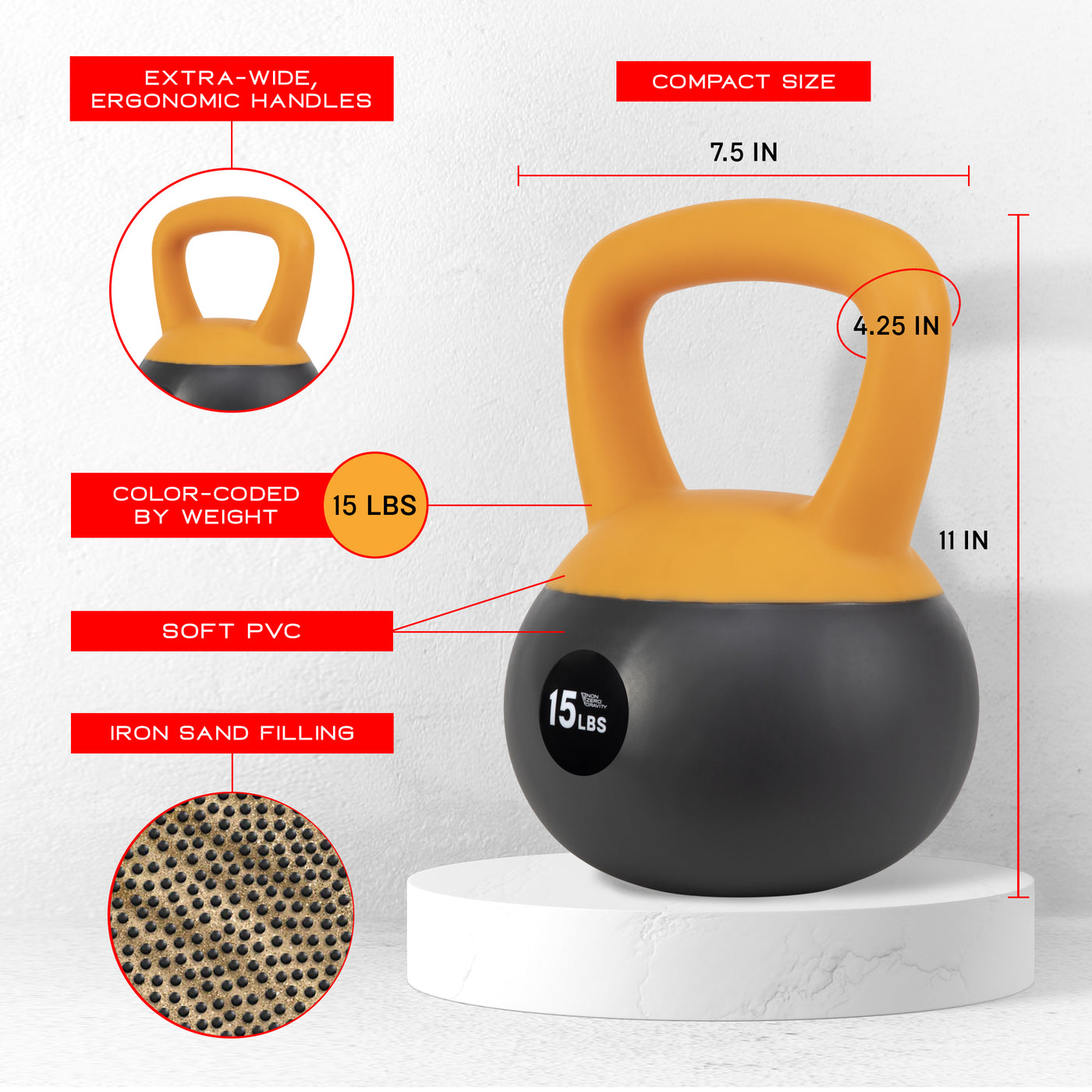 NonZero Gravity Iron Sand Shock-Proof Kettlebell Weight with soft base, sturdy two-hand grip & iron sand filling for workouts 