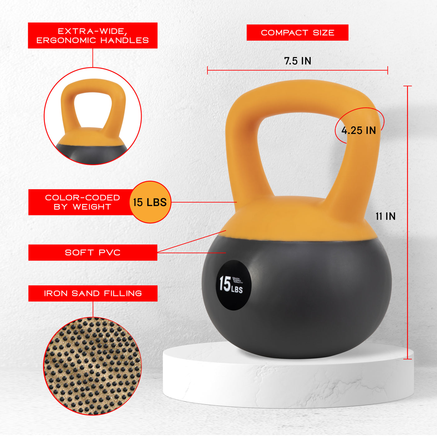NonZero 4-piece Iron Sand Kettlebell 50lb Set Shock-Proof Weights with soft base, sturdy two-hand grip & iron sand filling for workouts 