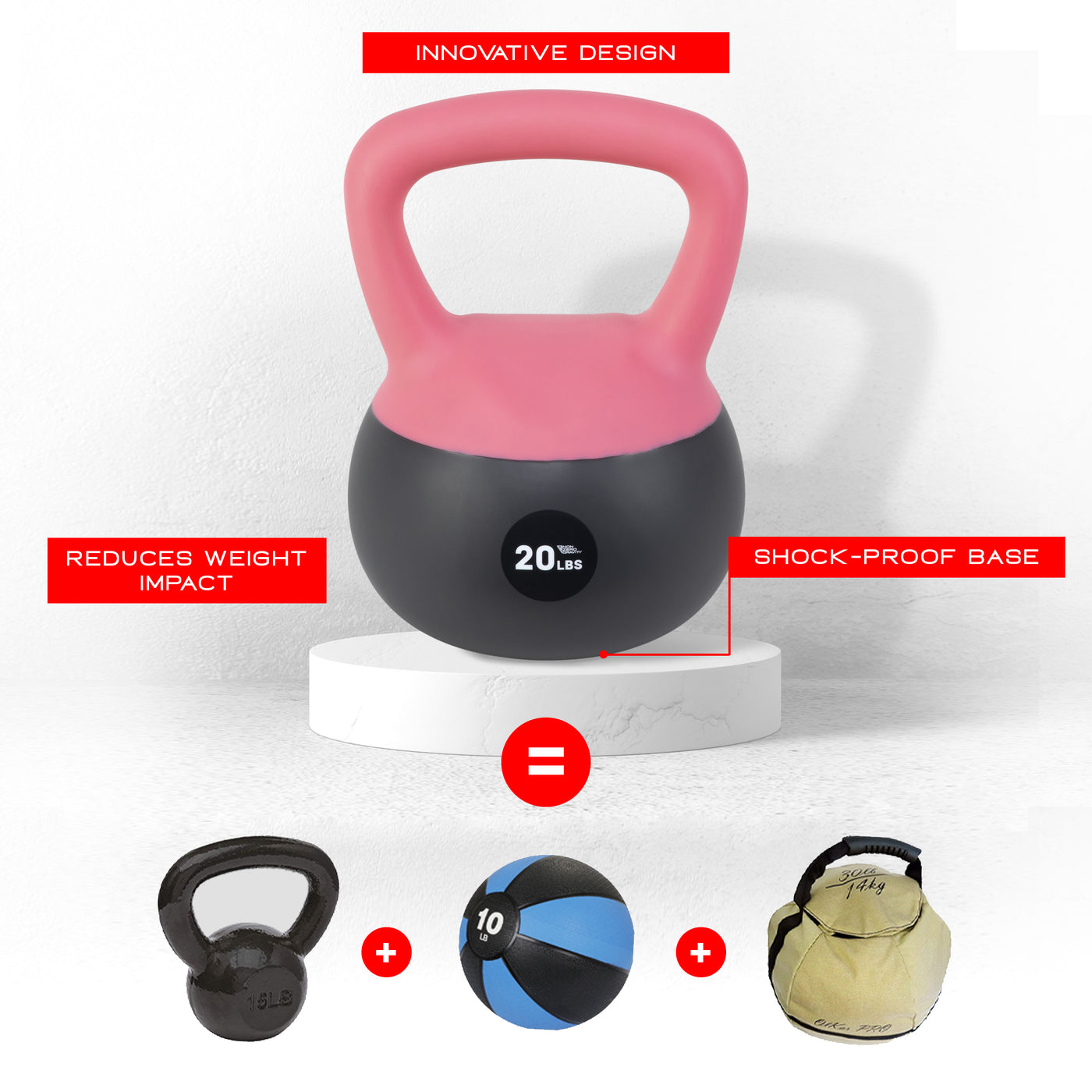 NonZero Gravity Iron Sand Shock-Proof Kettlebell Weight with soft base, sturdy two-hand grip & iron sand filling for workouts 