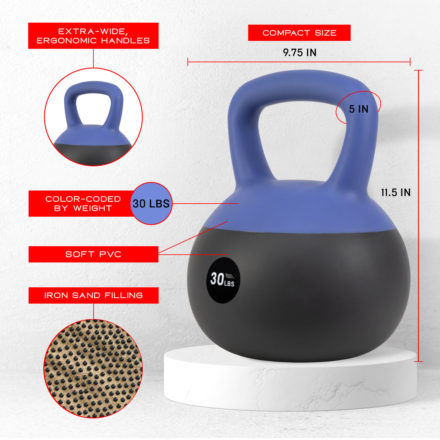 NonZero Gravity Iron Sand Shock-Proof Kettlebell Weight with soft base, sturdy two-hand grip & iron sand filling for workouts 