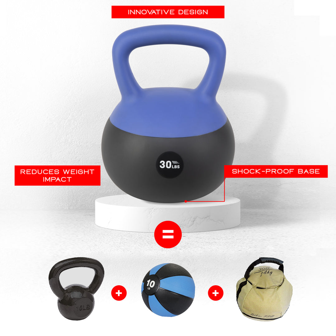 Primasole Kettlebell Soft – Base Antidérapante, Poignée Large, Silencieux, 5 Poids (2.3 à 9.1kg) Couleurs Variées