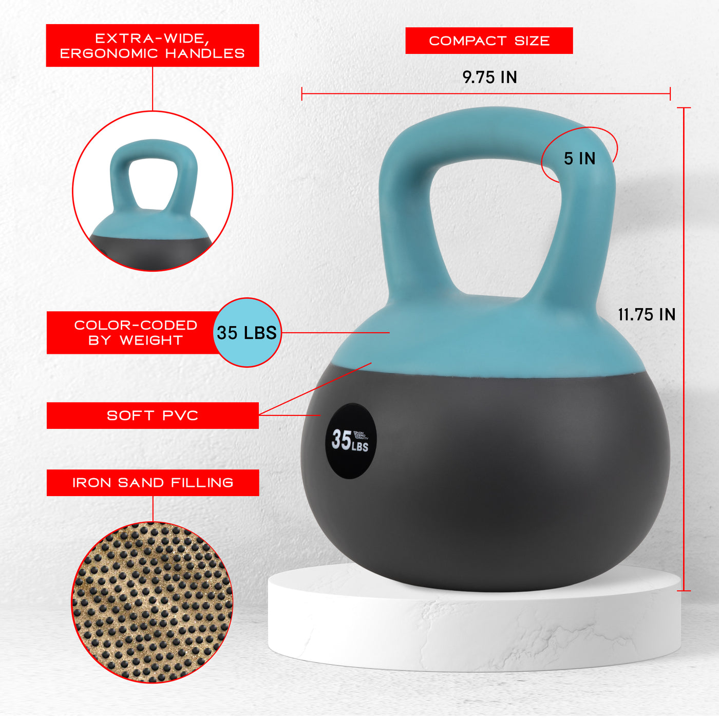 NonZero Gravity Iron Sand Shock-Proof Kettlebell Weight with soft base, sturdy two-hand grip & iron sand filling for workouts 