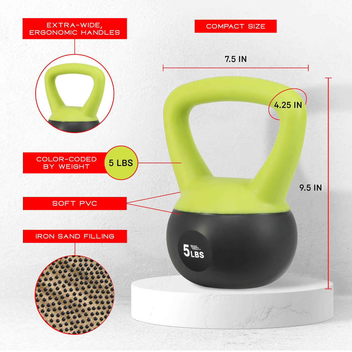 NonZero 4-piece Beginner Iron Sand Kettlebell Set Shock-Proof Weights with soft base, sturdy two-hand grip & iron sand filling for workouts 