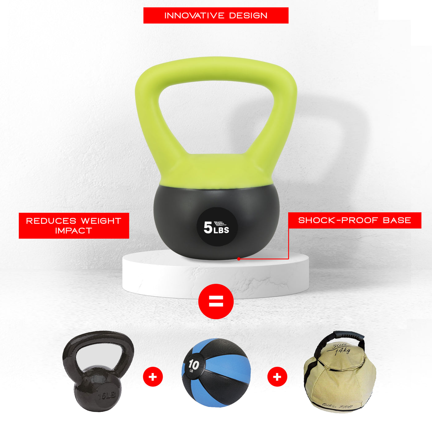 NonZero 4-piece Beginner Iron Sand Kettlebell Set Shock-Proof Weights with soft base, sturdy two-hand grip & iron sand filling for workouts 
