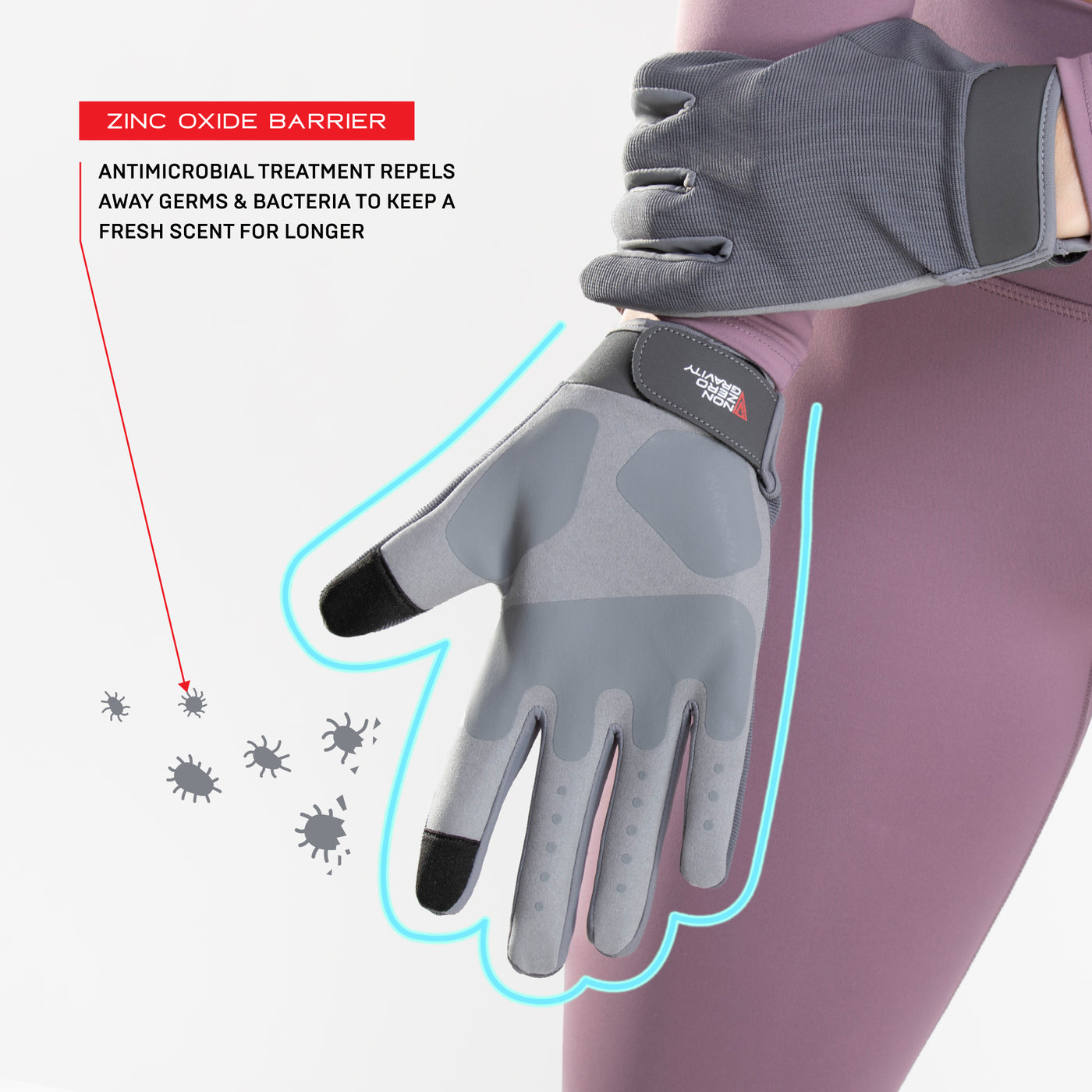 NonZero Gravity Tech-Touch Antimicrobial Germ-Proof Odor-Proof Anti-Slip Full Finger Fitness Gloves for Outdoors Gym 