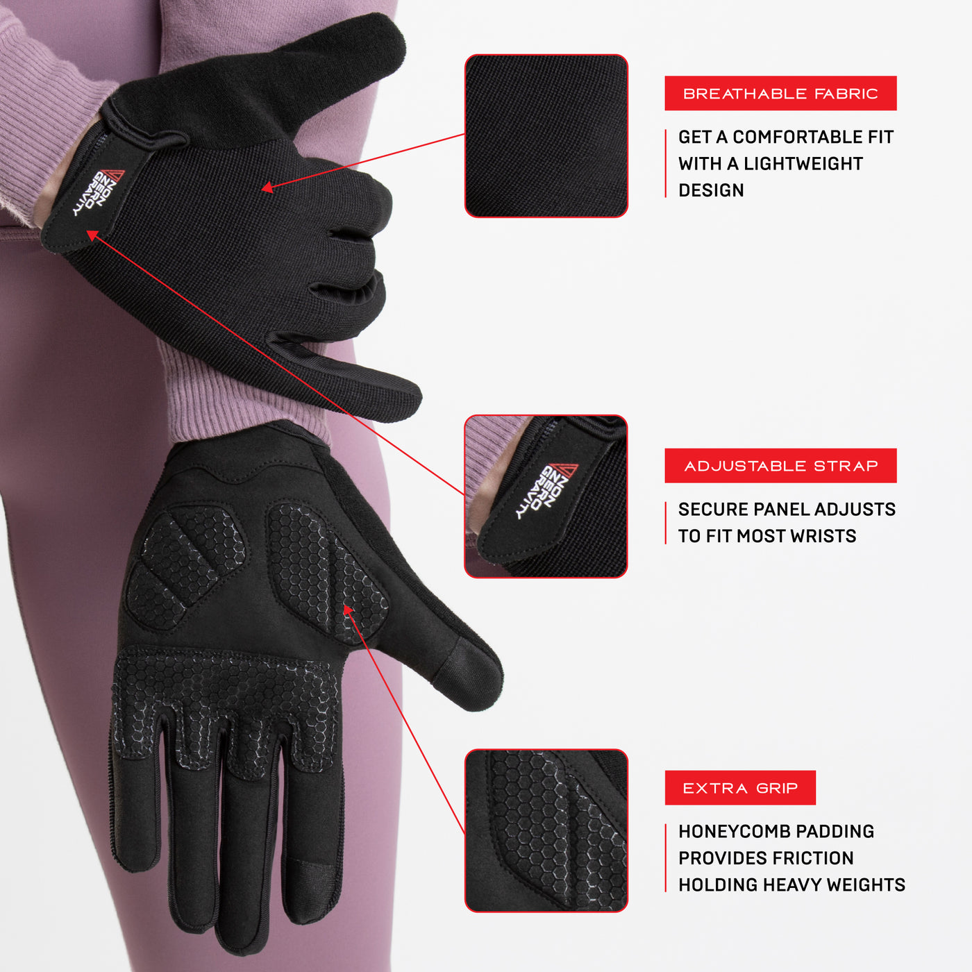 NonZero Gravity Tech-Touch Antimicrobial Germ-Proof Odor-Proof Weightlifting Padded Full Finger Workout Gloves