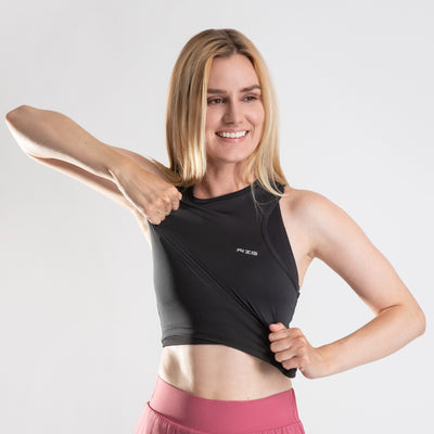 NonZero Gravity Women’s ZinTex Crop Tank made with Super Stretch Polyester & Spandex in Coal 